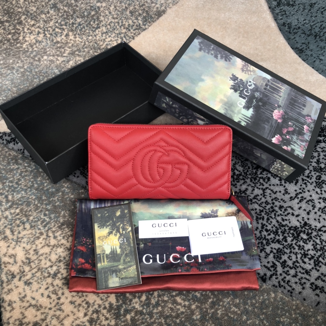 Gucci GG Marmont Zip Around Wallet 443123 Red